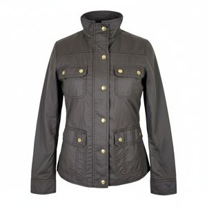 J Crew Downtown Field Waxed Jacket Size S Green Zip Snap Closure Stand Up Collar